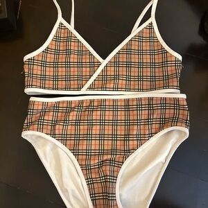 Burberry Plaid Swimsuit with White Accents